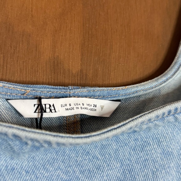 ZARA Square Neck Denim Tank Mini Dress | Light Blue | Small - Picture 4 of 7